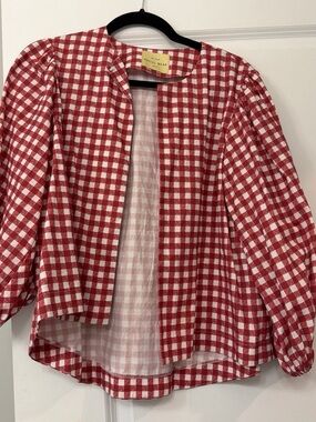 Birdie Golf Social Wear Red and White Gingham Open Front Jacket